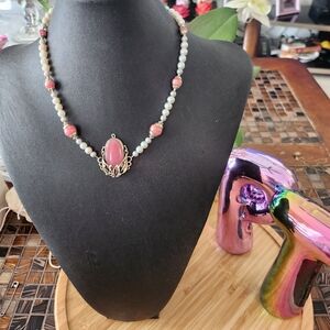 Lidia K Rhodochrosite and pearls necklace